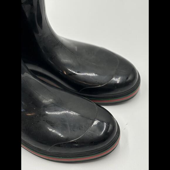 Gucci Web Accent Black Rubber Boots Men - Picture 5 of 13
